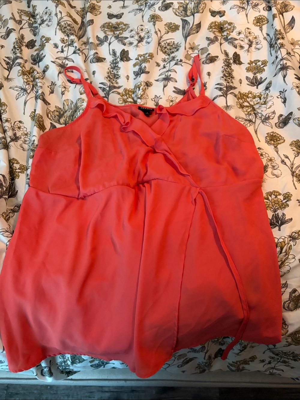 Torrid Bright Coral Ruffle-Trim Spaghetti Strap Top